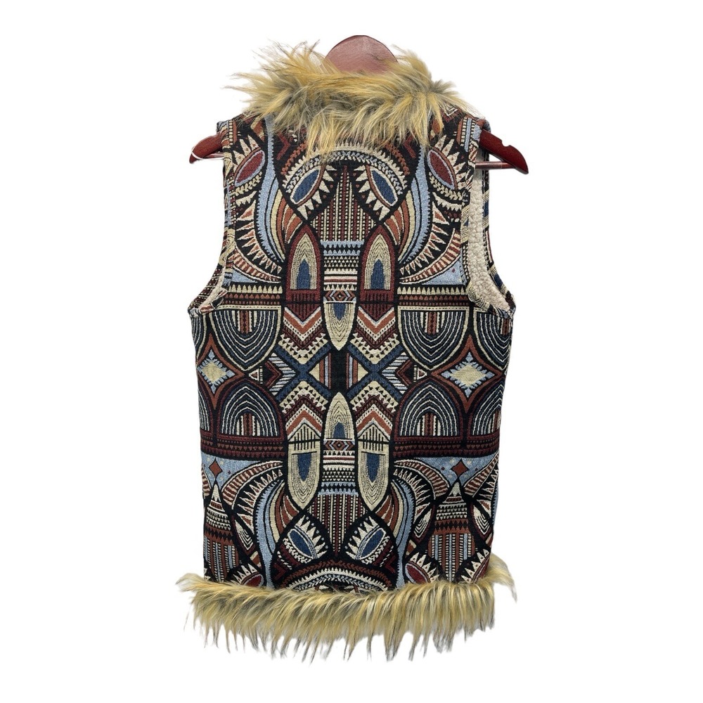 Women's Altard State Tapestry Vest Urban Outfitters Tribal Faux Sherpa Lined S - Picture 5 of 5